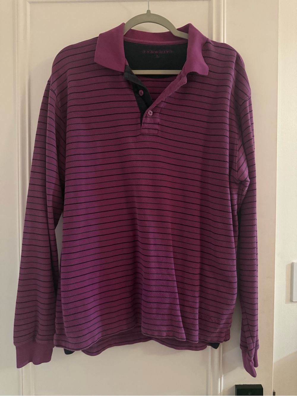 Charles Tyrwhitt Purple Striped Long Sleeve Polo